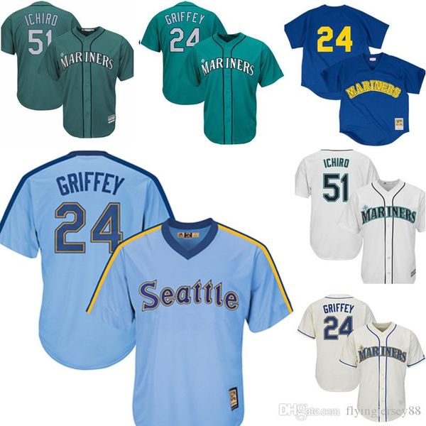 

Retro 24 Ken Griffey Jr. Mariners Jersey Mens 51 Ichiro Suzuki Seattle Mariner Embroidery Baseball Jerseys Cheap wholesale