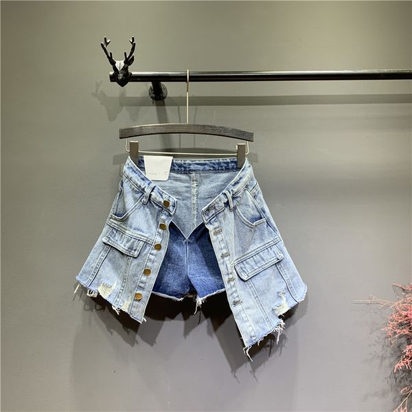 

of 2019, net red irregular high waist skirt pants fringed half-length skirt worn out jeans women's half-length, White;black