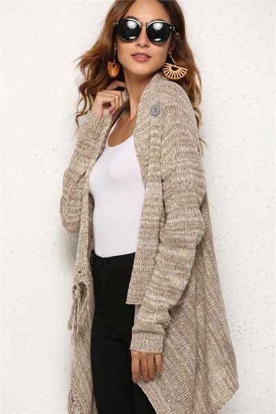 

fashion women streetwear sweater autumn winter long sleeve irregular tassel coat one button casual loose knitwear women sweaters, Black