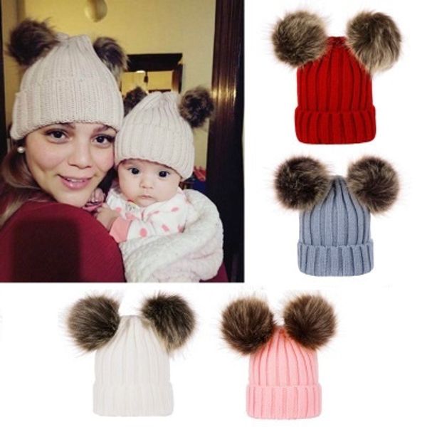 

новый родитель-ребенок knit hat зима теплой мама младенца beanie лыжная шапочка голова с капюшоном шапкой для женщин девочки детей с трихобе