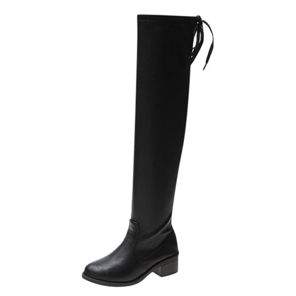 

women's boots winter strap long snow knee high bootie cowboy warm shoes, Black