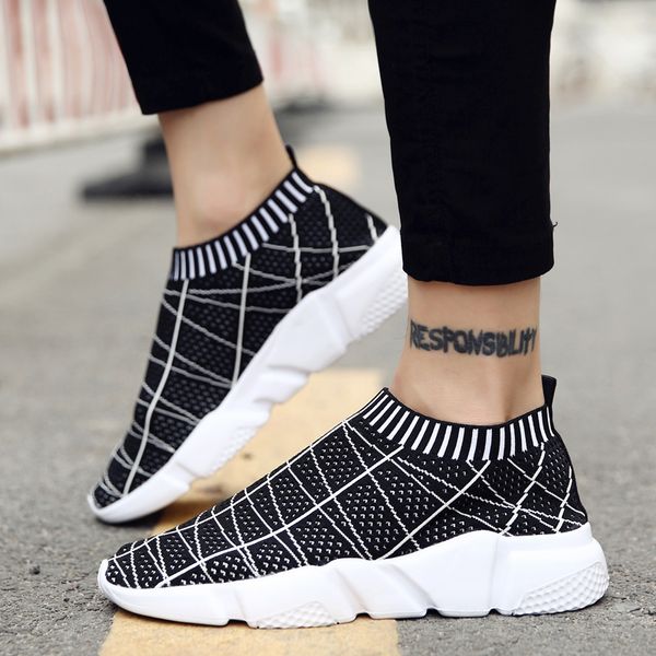 

fashion men's breathable sneakers leisure walking shoes trend casual socks shoes, Black