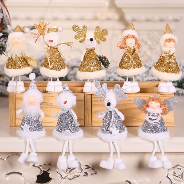 

gliter christmas tree decoration pendant mini gold silver xmas plush pendant cute doll decoration hanging ornament gift home decor
