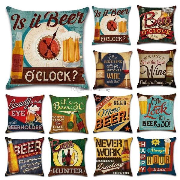 British Style Retro Beer Bottle Pillows Case Letter Rural Print