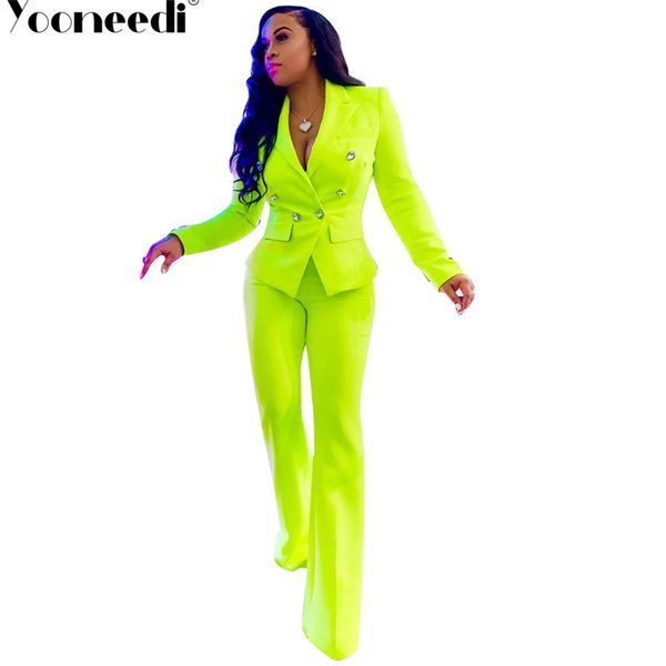 

yooneedi 2019 осень дизайн офиса леди 2 шт пиджаки женщины набор цветов solid кнопки пиджаки топы и длинные штаны od-8310, White;black