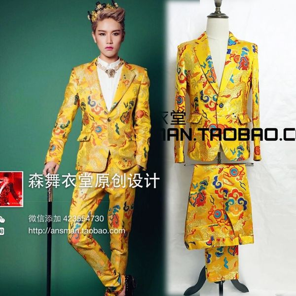 

s-5xl wedding suits for men slim nightclub dj bars haute couture dragon costumes singer stage clothing formal dress suit, White;black