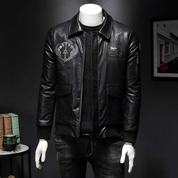 

new men's jacket slim jacket men's european and american style simple men's thick leather, Black;brown