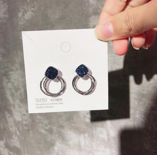 

fashion s925 silver needle stud earrings for women jewelry circle gold designer earrings with crystal wholesale, Golden;silver