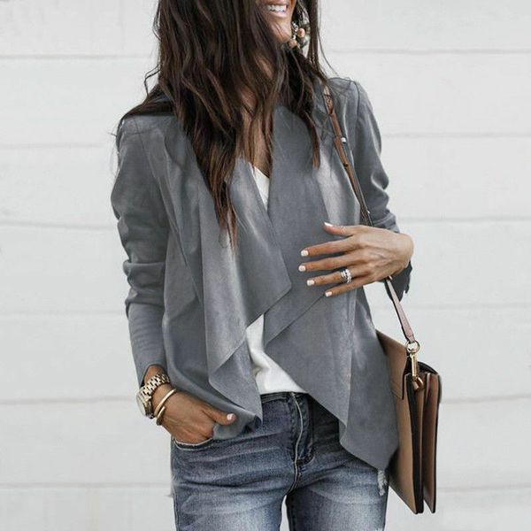 

casual womens ladies long sleeve waterfall cardigan blazer coat open front suede jacket draped, Black;brown