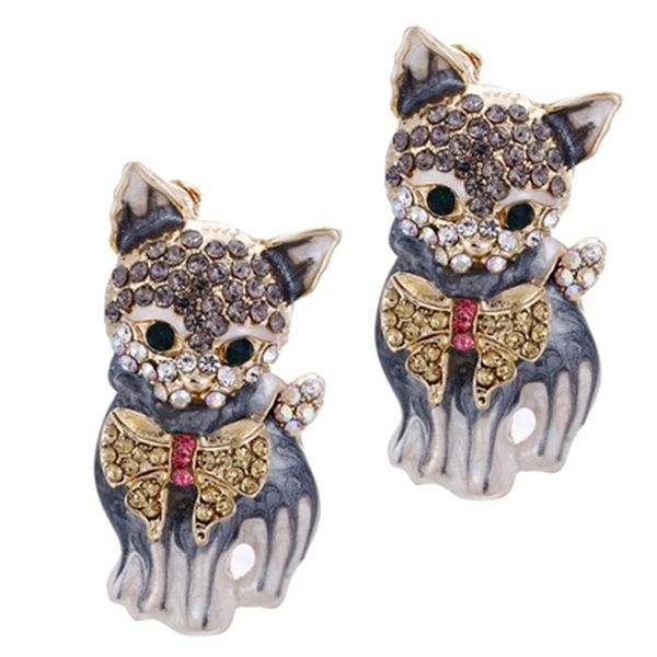 

plump 3d cat pet crystal rhinestone enamel brooch 4.3x2cm - lovely animals brooch, Gray