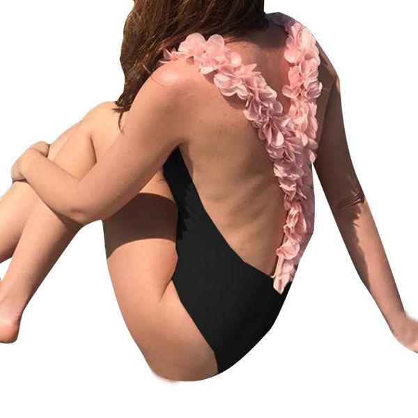 

women swimwear sweet flower blackless onepieces bikini bra swimsuit casual bathing for summer beach party 18may11, White