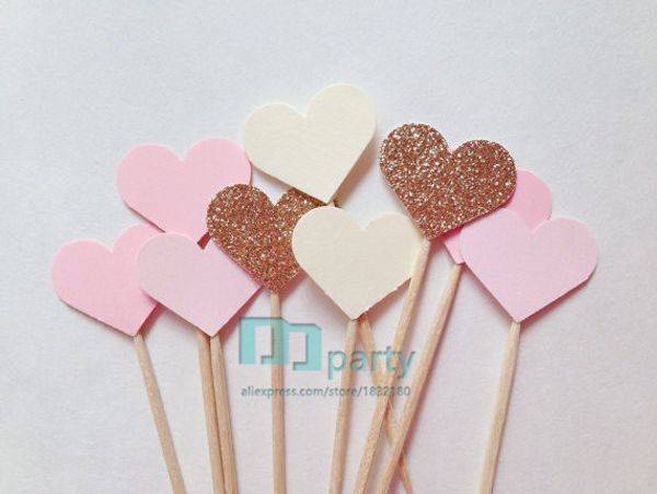 100 Stück handgemachte schöne rosa Herz-Cupcake-Topper, Mädchen-Babyparty-Dekorationen, Partyzubehör, Geburtstag, Hochzeit, Party-Dekoration