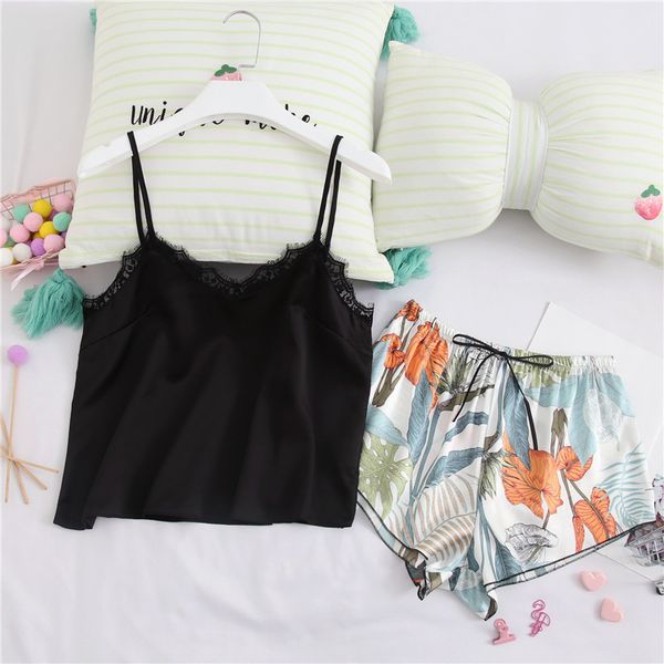 

qweek пижамы сатинировки женщин сексуальный пижамы домашней одежды для женщин пижамы дамы ночной рубашке гостиная носить два кусок набор пен, Black;red