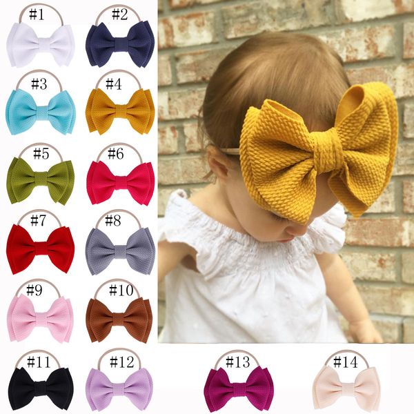 

europe baby girls big bowknot headband kids double layer bow hairband children bandanas headwrap candy color headbands 14 colors a505, Slivery;white