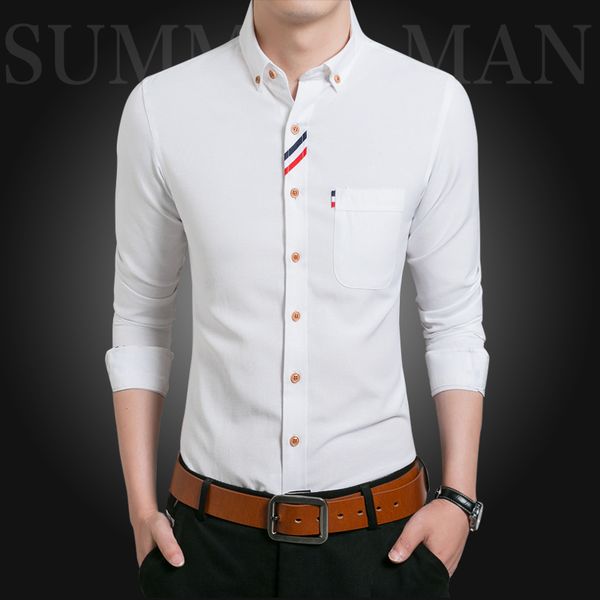 

2020 spring men long-sleeved cotton and polyester trend shirt korean breathable business casual brand men clothing plus size 4xl, White;black