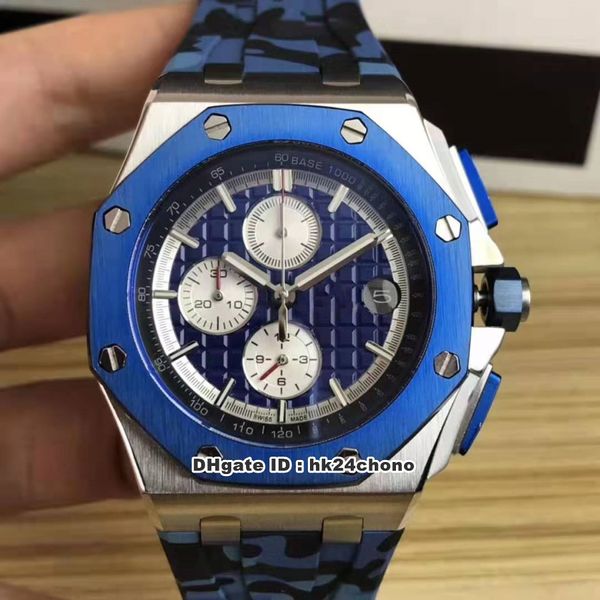 

4 style 44mm camouflage vk quartz chronograph mens watch 26400so.oo.a335ca.01 blue dial rubber strap gents sport watches, Slivery;brown