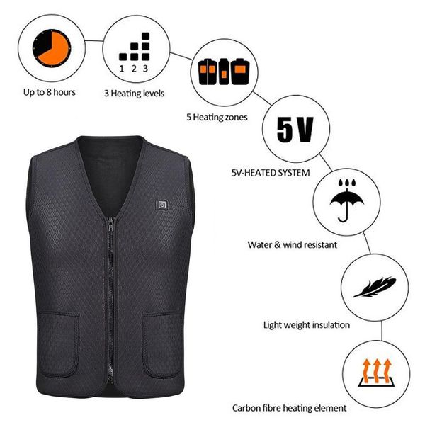 

m-3xl plus men women outdoor usb infrared heating vest jacket winter flexible electric thermal clothing waistcoat fishing hiking, Black;white