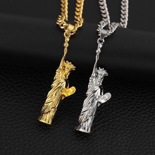 

hip hop jewelry charm necklace us symbol jewelry american statue of liberty pendant & chain necklaces, Silver
