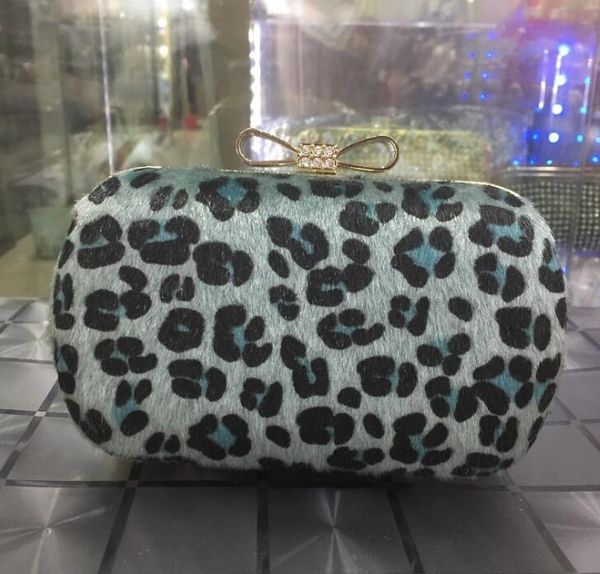 

dhl 50pcs women horsehair leopard print evening diomand bow clutch hand bags