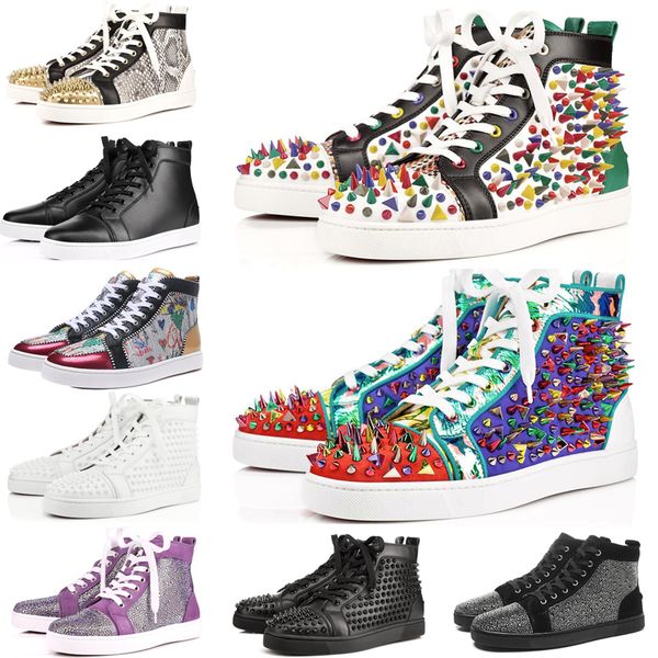 

fashion designer shoes brand high studded spikes flats shoes red bottom shoes luxury for men and women genuine leather sneakers size 35-47
