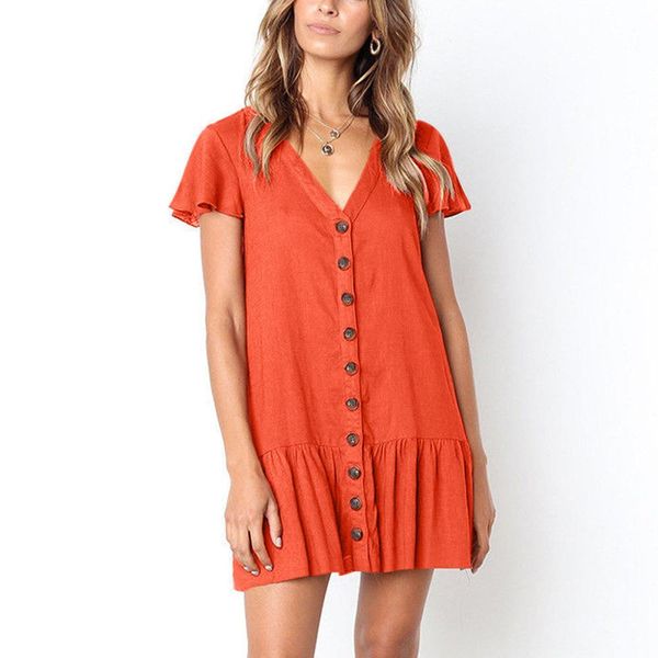 

fshion women's puls size dress summer loose v-neck flare sleeve button sundress boho casual mini dress beach vintage sexy, Black;gray