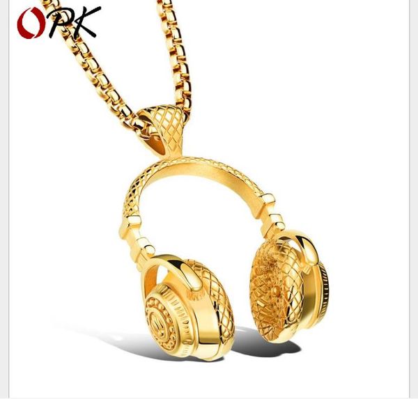 

european and american fashion rock and roll headphones hanging stainless steel men's necklace, Silver