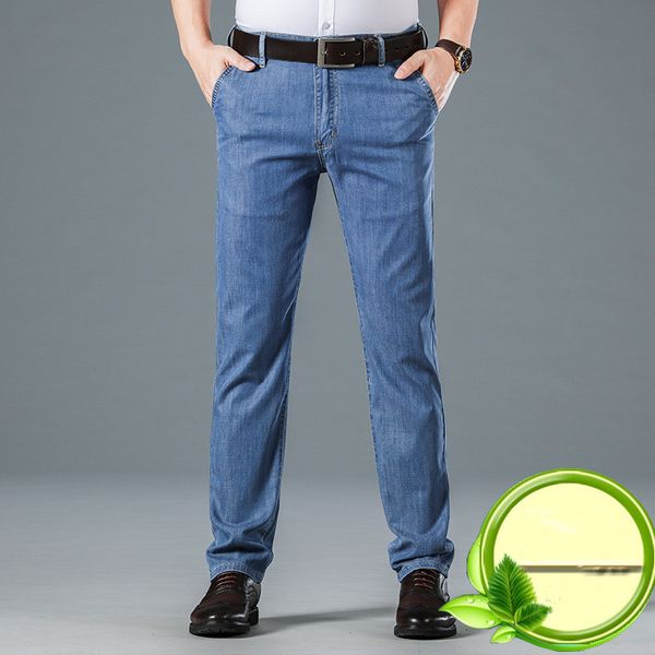 

2020 summer new men brand-clothing denim pants mens fashion thin modal jeans straight regular fit size 29-40, Blue