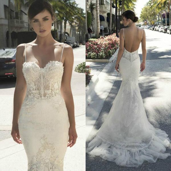 

нетта бен шабу русалка свадебные платья чешский страна 2019 иллюзия кружева аппликация спагетти свадебные платья рябить спинки свадебное пла, White