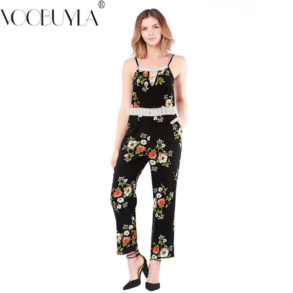 

voobuyla club women playsuit sleeveless printed floral jumpsuit femme 2019 spring summer lace party jumpsuit romper ladies, Black;white