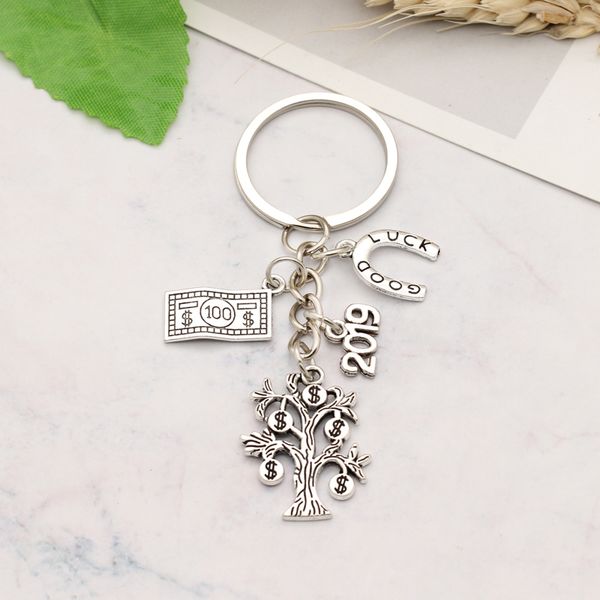 

2019 good luck make more money dollar tree dollar bill charm pendant keychain inspiring keyring holder jewelry gift, Silver