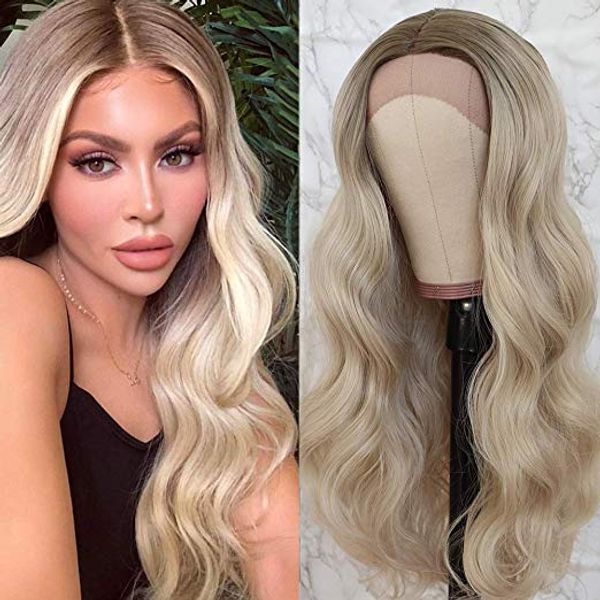 Two Tones Long Body Wave Synthetic Lace Front Wigs Middle Part
