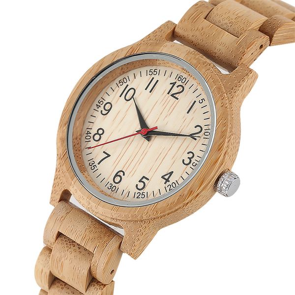 

classic arabic numerals display pure bamboo wood quartz wristwatch wooden bangle watch band stylish female timepiece new 2019, Slivery;brown