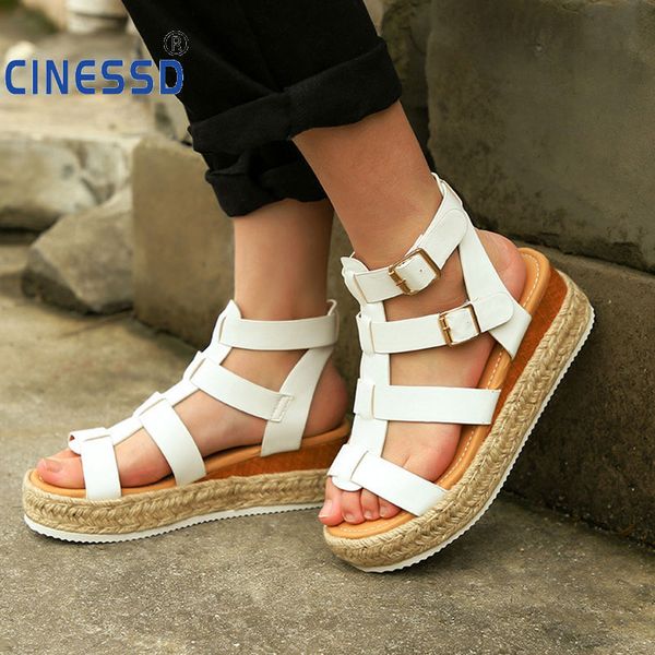

women sandals plus size wedges shoes for women high heels sandals summer 2020 roman retro chaussures femme platform, Black
