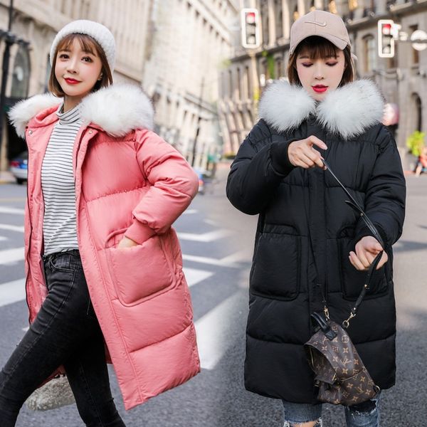 

2019 winter warm cotton-padded clothes down coat mid-length europe and america loose-fit down jacket cotton-padded clothes women, Blue;black