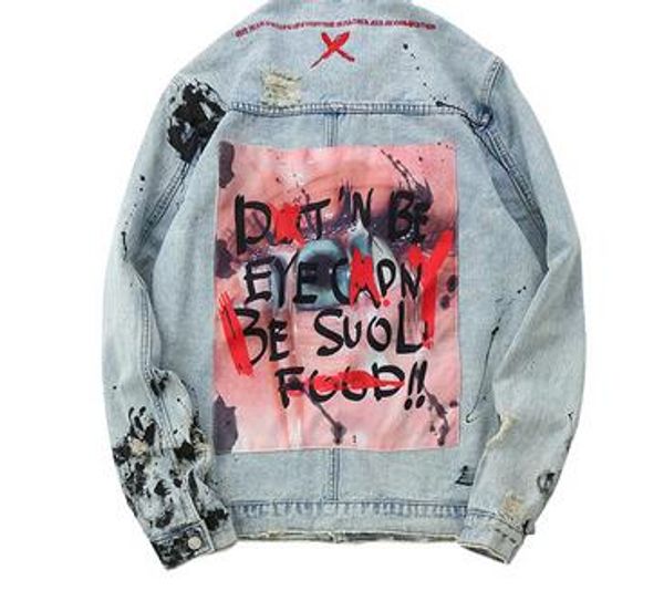 

mens casual distressed jackets denim hip 2021 hop coats patchwork ripped streetwear jeans rock punk graffiti outwear rongx, Black