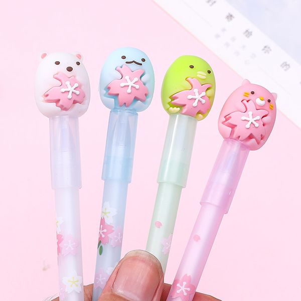 

4 pcs/lot sumikko gurashi cherry erasable gel pen cute 0.5 mm blue ink signature pen school office writing supplies stationery
