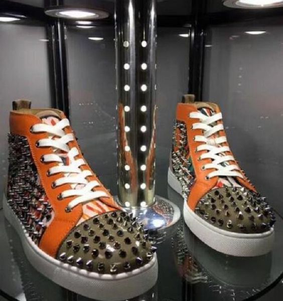 

luxurious spikes high sneaker shoes red bottom men,party lovers women shoes rivets casual flat outdoor leisure trainer footwear, Black