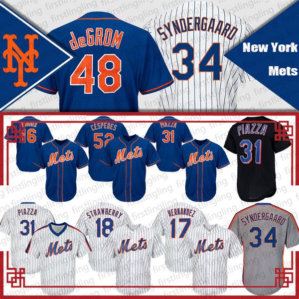 

20 pete alonso jersey 52 yoenis cespedes 34 noah syndergaard 31 mike piazza 48 jacob degrom jerseys 7 marcus stroman hernandez baseball, Blue;black