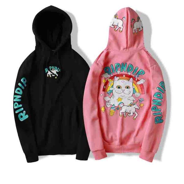 

ripndip classic tide brand sweatshirt mens designer hoodie luxury printed hooded plus fleece sweatshirt street hip hop hoodie couple hoodie, White;black
