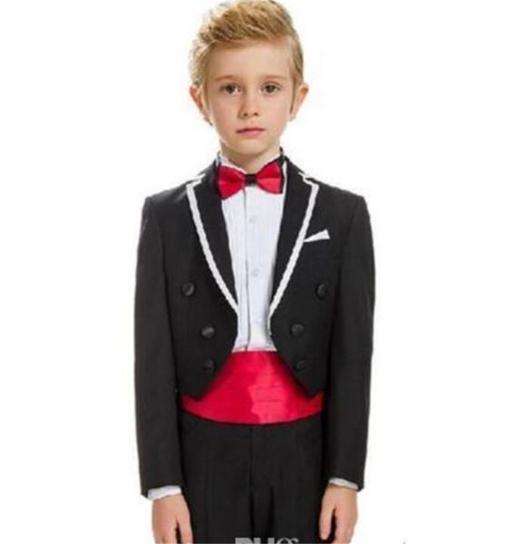 

boys wedding suits flower boy groom tuxedos double breasted slim party kids 2 piece tailcoats pants waistband, Black