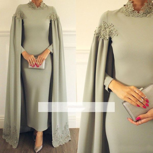 

Modest High Neck Sheath Arabic Evening Dresses Mother Of Bride Groom Dresses Formal Occasion Muslim Ankle Length Arabic Vestidos