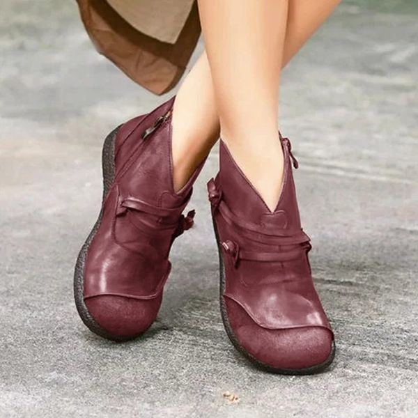 

boots women retro women boots 2019 autumn winter shoes genuine leather ankle zapatos de mujer vintage warm botas, Black