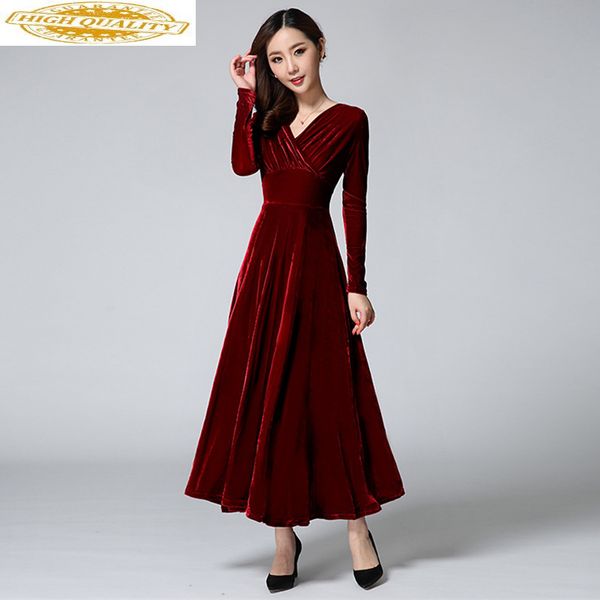 

2020 весна осень платье женщины элегантное длинное платье вечерняя вечеринка женские платья с длинным рукавом бархат vestido c01 kj3976, Black;gray