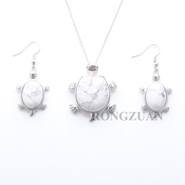

women love jewelry set natural stone turquoise gemstone beaded jewellery dangle earring statement necklace chain 18" dq3107, Silver
