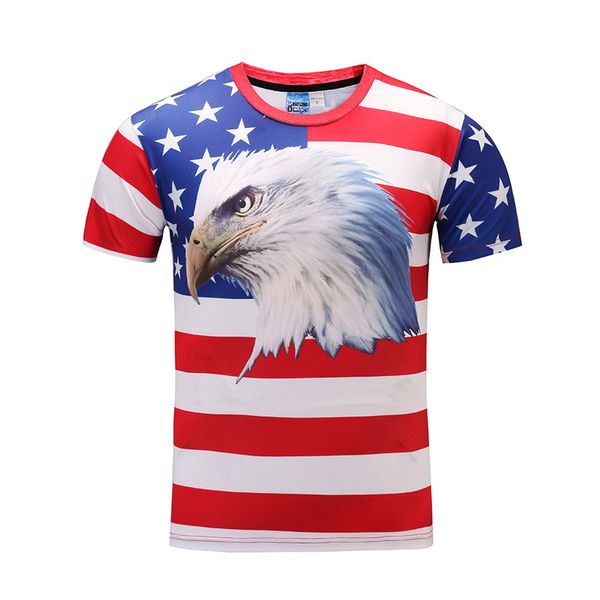 

мужские дизайнер 3d короткая t цифровая печать полосатый флаг головы орла шаблон творческой коротким рукавом, White;black