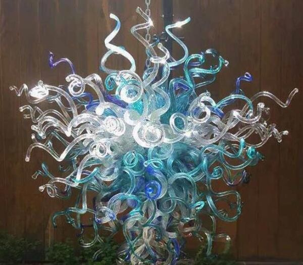 

Blue Blown Glass Art Chandelier Luxury and Long Murano Art Glass Pendant Lamps for Wedding Lobby Decoration