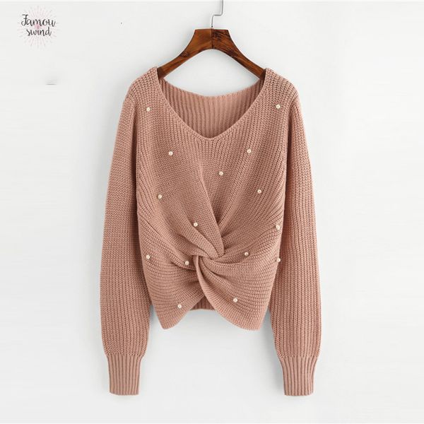 

обычный свитер v шеи бисероплетение повседневный длинным рукавом подробный twist вязаные свитера осень зима pearl топы для женщин pollover, White;black