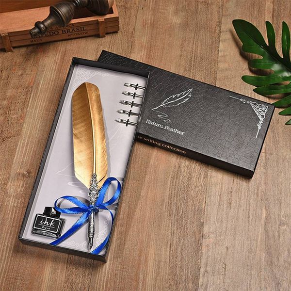 

a set 2019 new european style child feather quill pen set with hp sealing wax and diary for fans gift