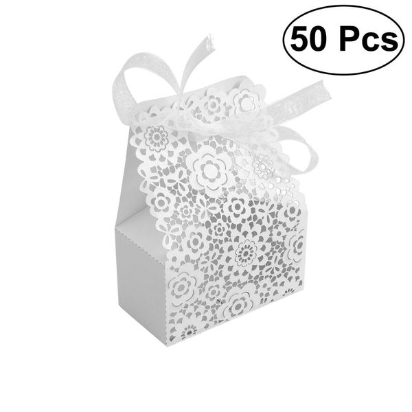 

50pcs hollow die-cut floral favor boxes wedding candy boxes wedding gift - white