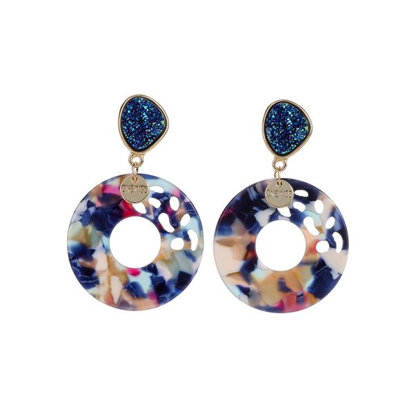 

fashion round cutout acrylic acrylic exquisite personality plate earrings patterned resin earrings beautiful, Silver